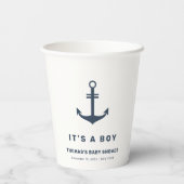 Navy Blue Elegant Nautisch Anker Baby shower Papieren Bekers (Achterkant)