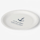Navy Blue Elegant Nautisch Anker Baby shower Papieren Bordje (Gekanteld)