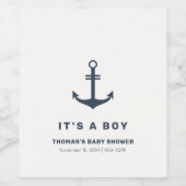 Navy Blue Elegant Nautisch Anker Baby shower Wijn Etiket (Enkel label)