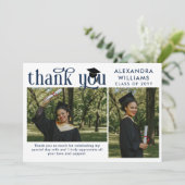 Navy Blue Elegant Overlay Foto Afstuderen Bedankkaart (Staand voorkant)