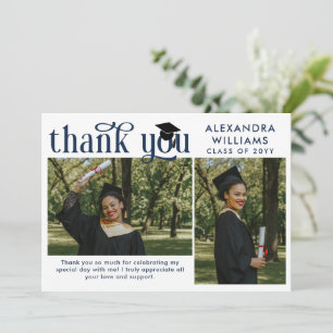 Navy Blue Elegant Overlay Foto Afstuderen Bedankkaart