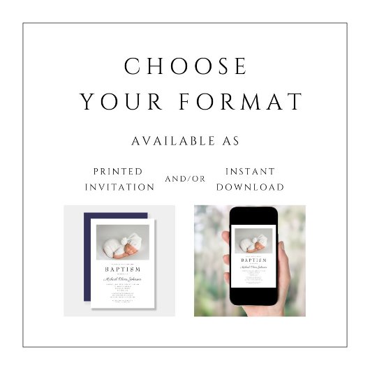 Navy Blue Elegant Photo Boy Baptisme Kaart