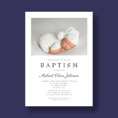 Navy Blue Elegant Photo Boy Baptisme Kaart