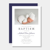 Navy Blue Elegant Photo Boy Baptisme Kaart