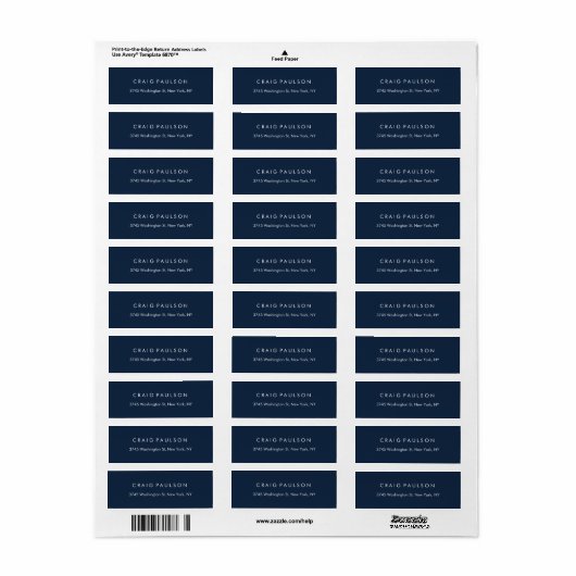 Navy Blue Elegant Plain Professional Etiket (Full Sheet)