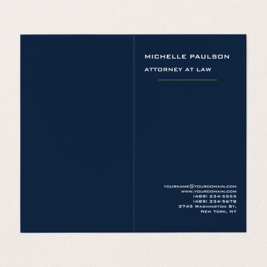Navy Blue Elegant Plain Professional Modern Visitekaartje (Buitenkant ongevouwen)
