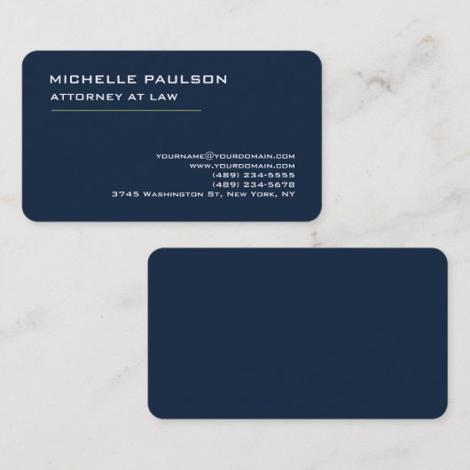 Navy Blue Elegant Plain Professional Modern Visitekaartje (Voorkant / Achterkant)