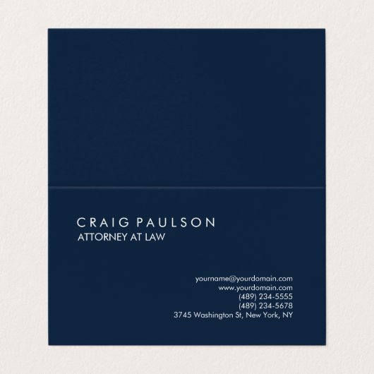 Navy Blue Elegant Plain Professional Visitekaartje (Buitenkant ongevouwen)