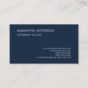 Navy Blue Elegant Plain Professioneel Attorney Law Visitekaartje