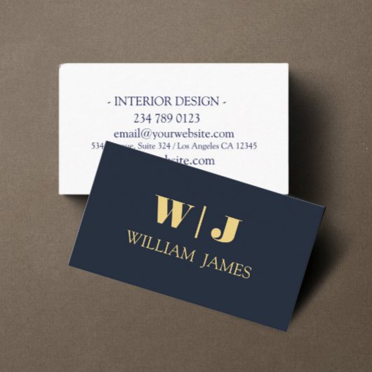 Navy Blue Elegant Professional Minimalist Monogram Visitekaartje