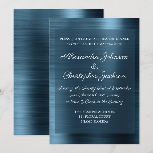 Navy Blue Elegant repetitie diner Kaart (Voorkant / Achterkant)