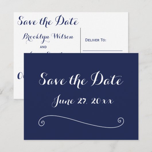 Navy Blue Elegant Save the Date Briefkaarten (Voorkant / Achterkant)