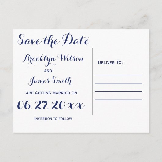 Navy Blue Elegant Save the Date Briefkaarten (Achterkant)