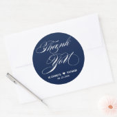 Navy Blue Elegant Script Dank u voor uw huwelijksg Ronde Sticker (Envelop)