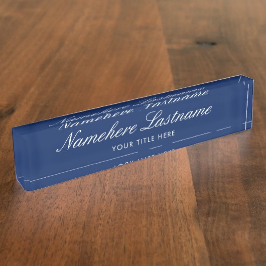 Navy Blue Elegant Script Eenvoudig Minimalistisch  Naambordje (Zijkant)