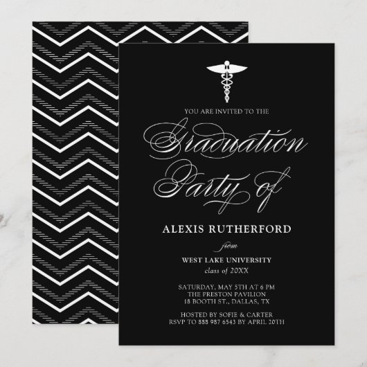 Navy Blue Elegant Script Medical School Afstuderen Kaart (Voorkant / Achterkant)