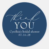 Navy Blue Elegant Script Modern Thank You Ronde Sticker (Voorkant)