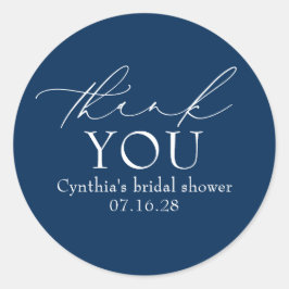 Navy Blue Elegant Script Modern Thank You  Ronde Sticker