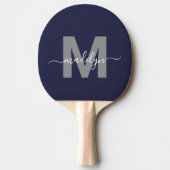 Navy Blue Elegant Script Naam Monogram Tafeltennisbatje (Voorkant)