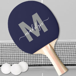 Navy Blue Elegant Script Naam Monogram Tafeltennisbatje