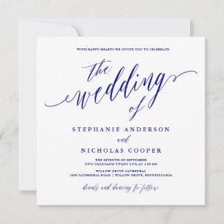 Navy Blue Elegant Script uitnodiging