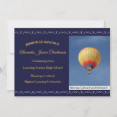 Navy Blue Elegant Scroll Hot Air Ballon Afstudeerd Aankondiging (Voorkant)