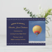 Navy Blue Elegant Scroll Hot Air Ballon Afstudeerd Aankondiging (Staand voorkant)
