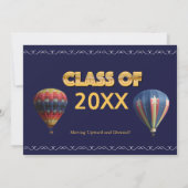 Navy Blue Elegant Scroll Hot Air Ballon Afstudeerd Aankondiging (Achterkant)