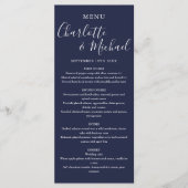 Navy Blue Elegant Signature Script Weddenschap Menu (Voorkant)
