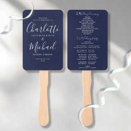 Navy Blue Elegant Signature Script Wedding Program Handwaaier