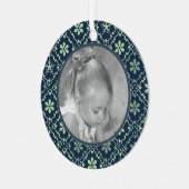 Navy Blue Elegant Snowflake Fotokerstmetaal Metalen Ornament (Voorkant links)