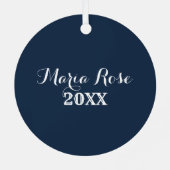 Navy Blue Elegant Snowflake Fotokerstmetaal Metalen Ornament (Achterkant)