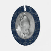 Navy Blue Elegant Snowflake Metalen Ornament (Voorkant links)