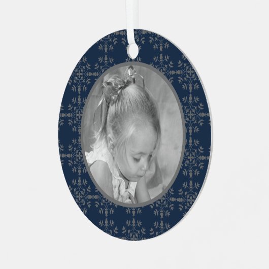 Navy Blue Elegant Snowflake Metalen Ornament (Voorkant links)