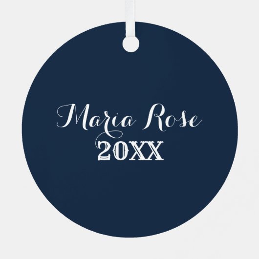 Navy Blue Elegant Snowflake Metalen Ornament (Achterkant)