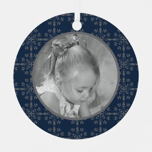 Navy Blue Elegant Snowflake Metalen Ornament (Voorkant)