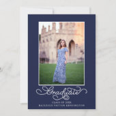 Navy Blue Elegant Typografie Afstuderen Foto Aankondiging (Voorkant)