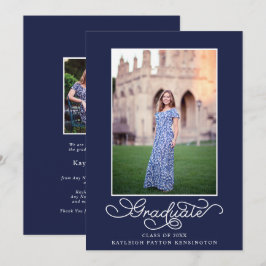 Navy Blue Elegant Typografie Afstuderen Foto Aankondiging