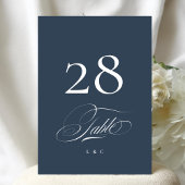 Navy Blue Elegant Wedding 5 x 7 Table Number Kaart