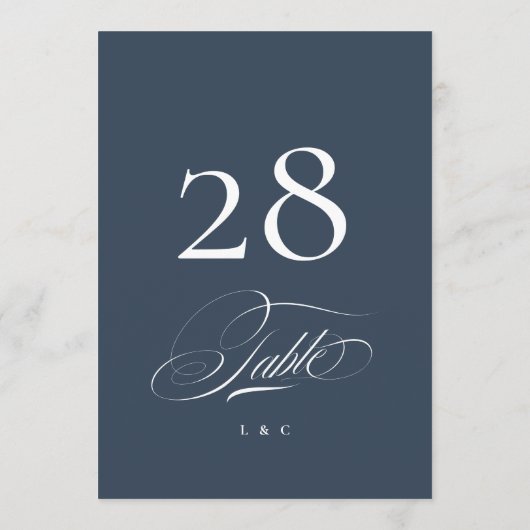 Navy Blue Elegant Wedding 5 x 7 Table Number Kaart (Achterkant)