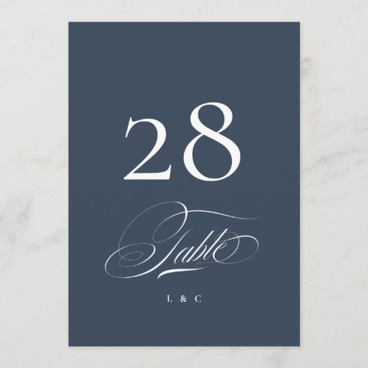 Navy Blue Elegant Wedding 5 x 7 Table Number Kaart (Voorkant)