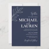 Navy Blue Elegant Wedding Invitation Kaart (Voorkant)