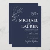 Navy Blue Elegant Wedding Invitation Kaart (Voorkant / Achterkant)