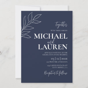 Navy Blue Elegant Wedding Invitation Kaart