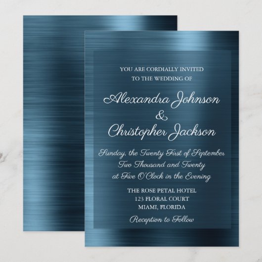 Navy Blue Elegant Wedding Invitation Kaart (Voorkant / Achterkant)