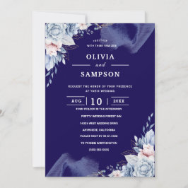 Navy blue elegant wedding kaart