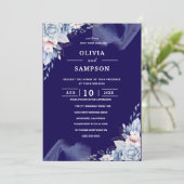 Navy blue elegant wedding kaart (Staand voorkant)