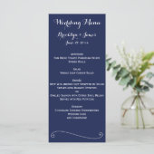 Navy Blue Elegant Wedding Menu Kaart (Staand voorkant)