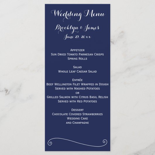 Navy Blue Elegant Wedding Menu Kaart (Voorkant)