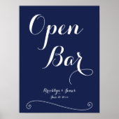 Navy Blue Elegant Wedding Open Bar 18x24 Poster (Voorkant)